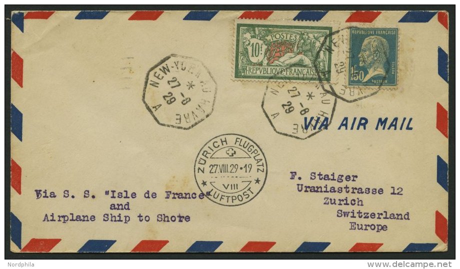 KATAPULTPOST 226b BRIEF, Frankreich: 26.8.1929, Ile De France - Paris, Französische Seepostaufgabe, Pracht - Airmail & Zeppelin