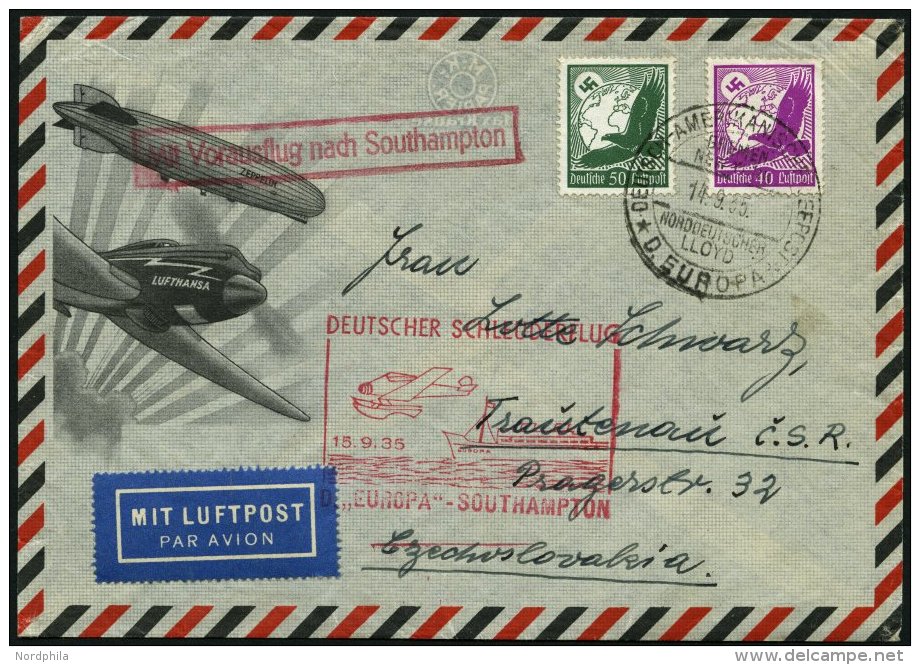 KATAPULTPOST 212c BRIEF, 15.9.1935, &amp;quot,Europa&amp;quot, - Southampton, Deutsche Seepostaufgabe, Prachtbrief - Brieven En Documenten