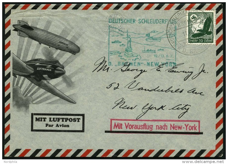 KATAPULTPOST 192b BRIEF, 12.6.1935, &amp;quot,Bremen&amp;quot, - New York, Seepostaufgabe, Prachtbrief - Covers & Documents