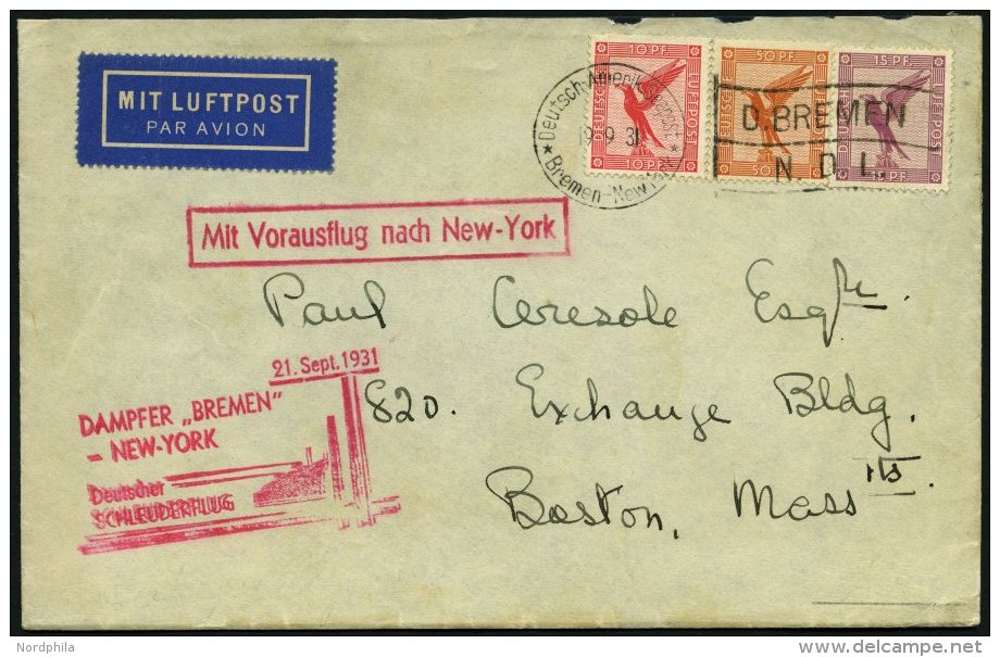 KATAPULTPOST 72b BRIEF, 21.9.1931, &amp;quot,Bremen&amp;quot, - New York, Seepostaufgabe, Brief Feinst - Brieven En Documenten