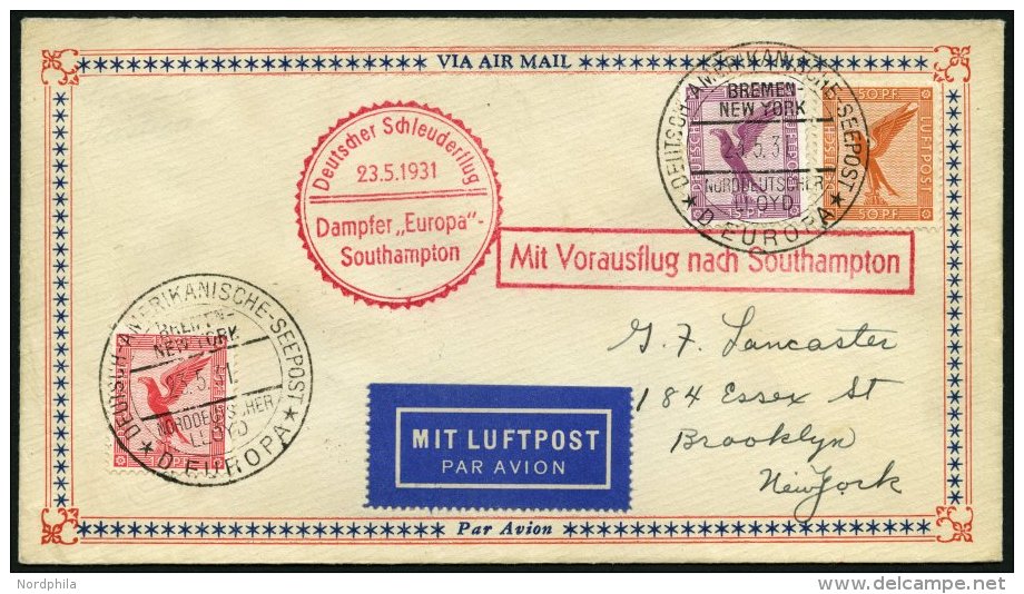 KATAPULTPOST 43c BRIEF, 24.5.1931, &amp;quot,Europa&amp;quot, - Southampton, Deutsche Seepostaufgabe, Prachtbrief - Covers & Documents