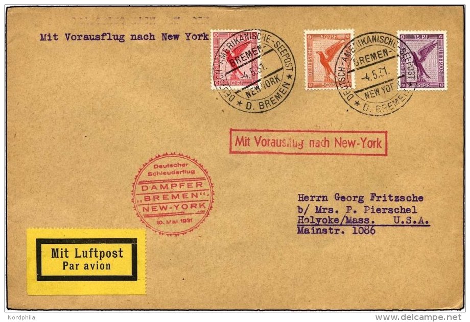 KATAPULTPOST 40b BRIEF, 10.5.1931, Bremen - New York, Seepostaufgabe, Prachtbrief - Covers & Documents