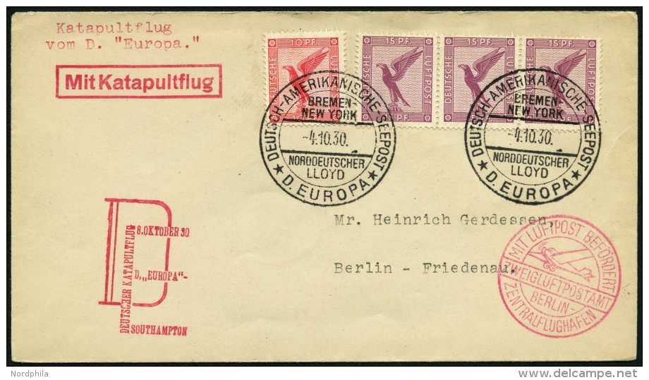 KATAPULTPOST 37c BRIEF, 9.10.1930, &amp;quot,Europa&amp;quot, - Southampton, Deutsche Seepostaufgabe, Prachtbrief - Covers & Documents