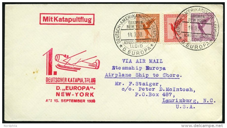 KATAPULTPOST 31b BRIEF, 15.9.1930, &amp;quot,Europa&amp;quot, - New York, Seepostaufgabe, Prachtbrief - Covers & Documents