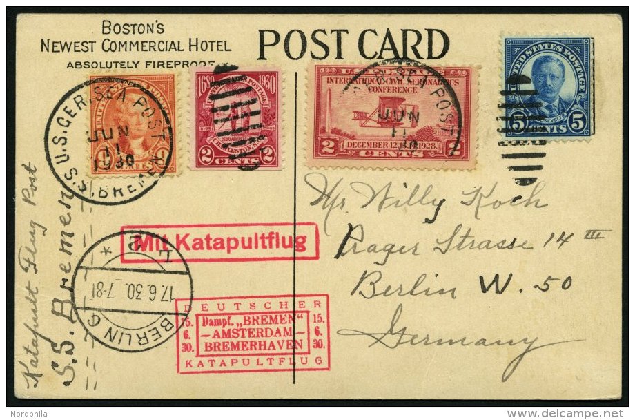 KATAPULTPOST 15b BRIEF, 16.6.1930, &amp;quot,Bremen&amp;quot, - Bremerhaven, US-Seepostaufgabe, Prachtkarte - Covers & Documents