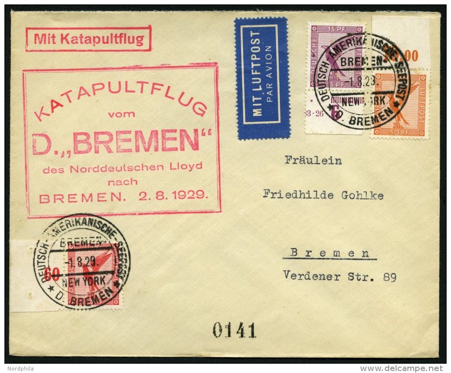 KATAPULTPOST 2c BRIEF, 1.8.1929, &amp;quot,Bremen&amp;quot, - Bremen, Deutsche Seepostaufgabe, Prachtbrief - Brieven En Documenten