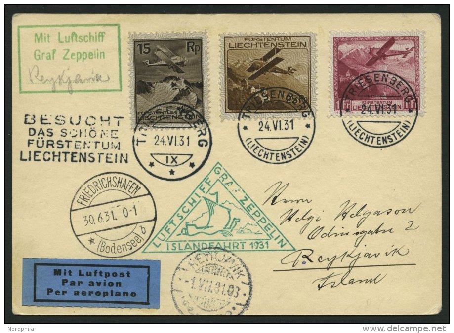 ZULEITUNGSPOST 113 BRIEF, Liechtenstein: 1931, Islandfahrt, Prachtkarte - Zeppelins
