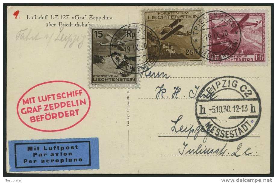 ZULEITUNGSPOST 91A BRIEF, Liechtenstein: 1930, Fahrt Nach Leipzig, Prachtkarte - Zeppelins