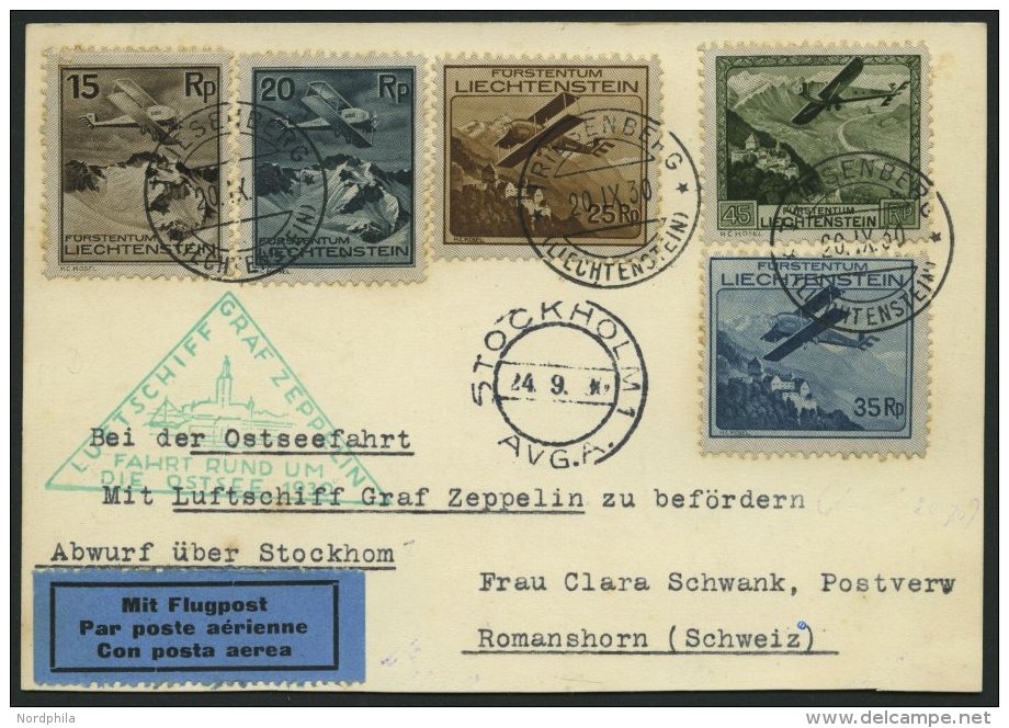 ZULEITUNGSPOST 88Db BRIEF, Liechtenstein: 1930, Ostseefahrt, Abwurf Stockholm, Prachtkarte - Zeppelins