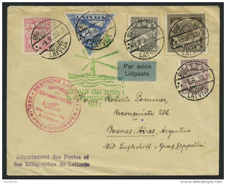 ZULEITUNGSPOST 177B BRIEF, Lettland: 1932, 6. Südamerikafahrt, Anschlußflug Ab Berlin, Brief Feinst - Zeppelins