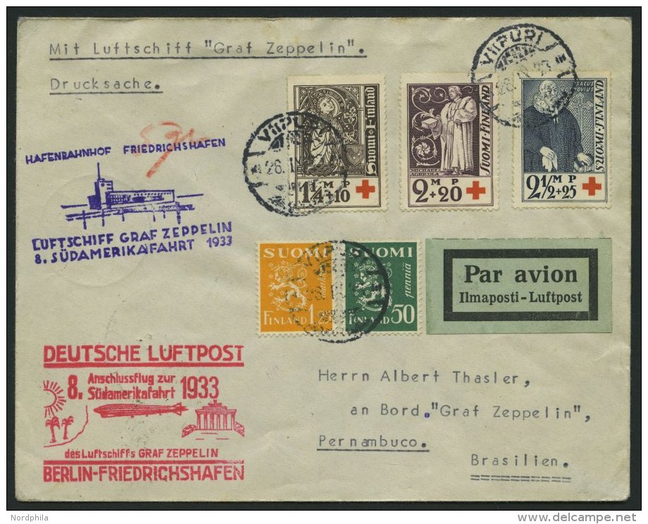 ZULEITUNGSPOST 235B BRIEF, Finnland: 1933, 8. Südamerikafahrt, Anschlußflug Ab Berlin, Drucksachenbrief, Prac - Zeppelin