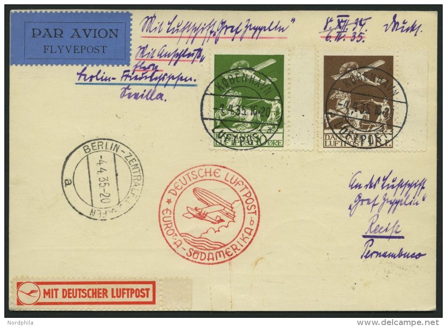 ZULEITUNGSPOST 290Aa BRIEF, Dänemark: 1935, 1. Südamerikafahrt, Frankiert Mit Mi.Nr. 143 Und 181, Drucksache, - Airmail & Zeppelin