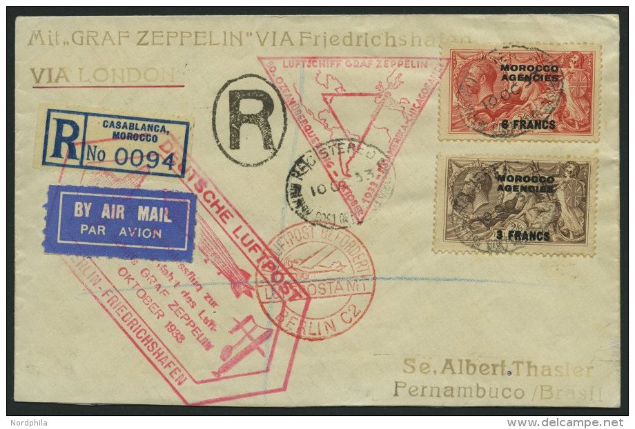 ZULEITUNGSPOST 238 BRIEF, Britische Post In Marokko (Französische Zone): 1933, Chicagofahrt, Anschlußflug Ab - Zeppelins