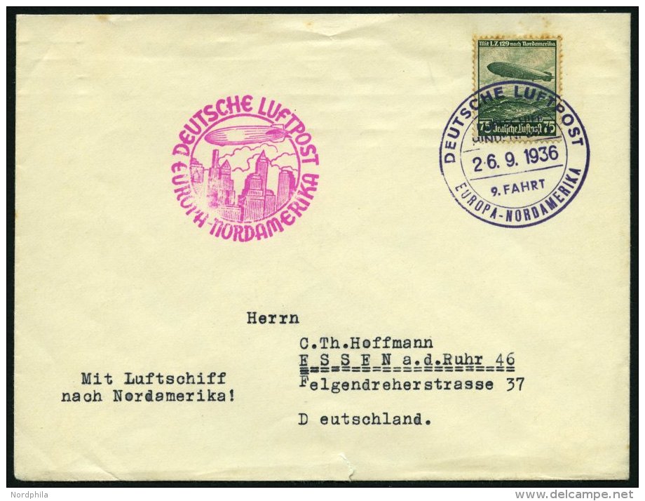 ZEPPELINPOST 439A BRIEF, 1936, 8. Nordamerikafahrt, Bordpost, Brief Feinst - Zeppelins