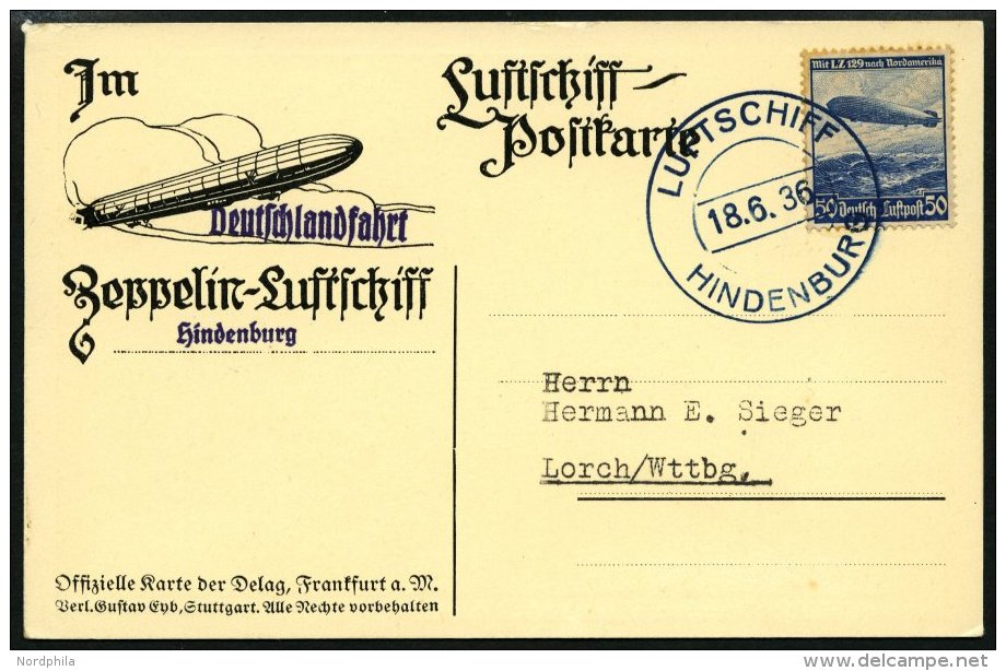 ZEPPELINPOST 416A BRIEF, 1936, 18. Juni, Bordpost, Prachtkarte - Zeppelins