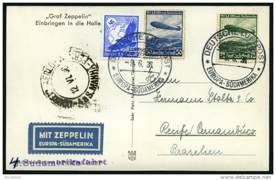 ZEPPELINPOST 351A BRIEF, 1936, 6. Südamerikafahrt, Bordpost, Prachtkarte - Zeppelins