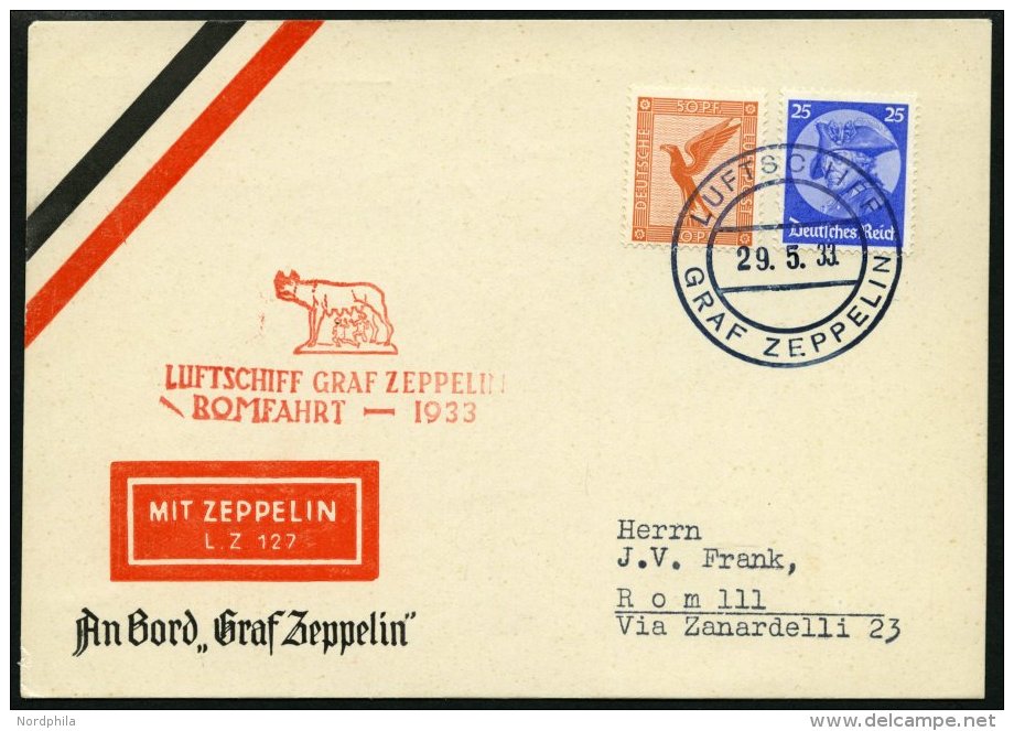 ZEPPELINPOST 207Bb BRIEF, 1933, Italienfahrt, Postabgabe Rom, Bordpost, Prachtkarte - Zeppelins