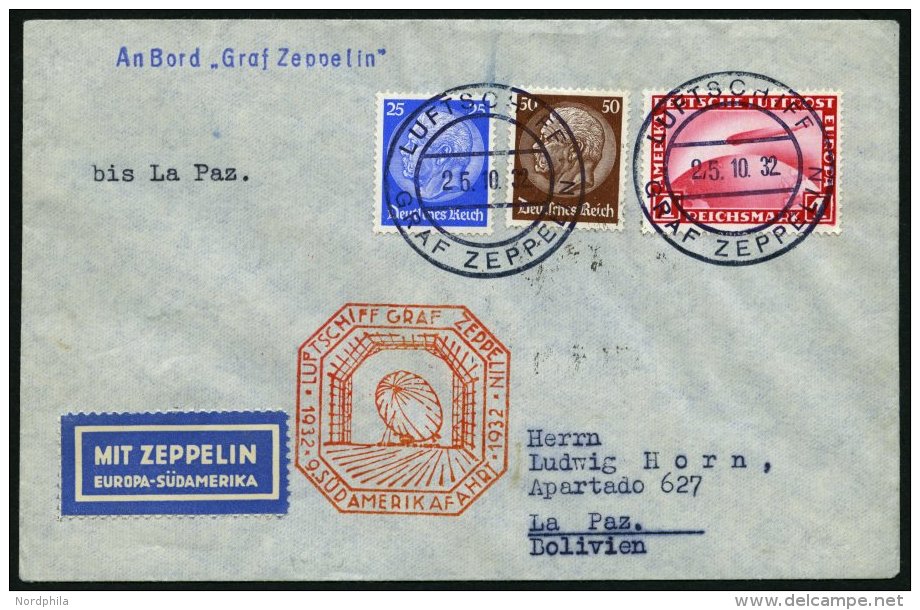 ZEPPELINPOST 195Ab BRIEF, 1932, 9. Südamerikafahrt, Bordpost Hinfahrt, Prachtbrief - Zeppelins