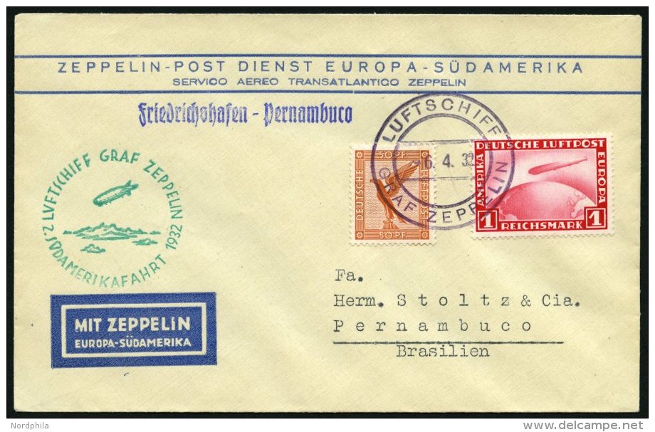 ZEPPELINPOST 143Ab BRIEF, 1932, 2. Südamerikafahrt, Bordpost Hinfahrt, Prachtbrief - Zeppelins