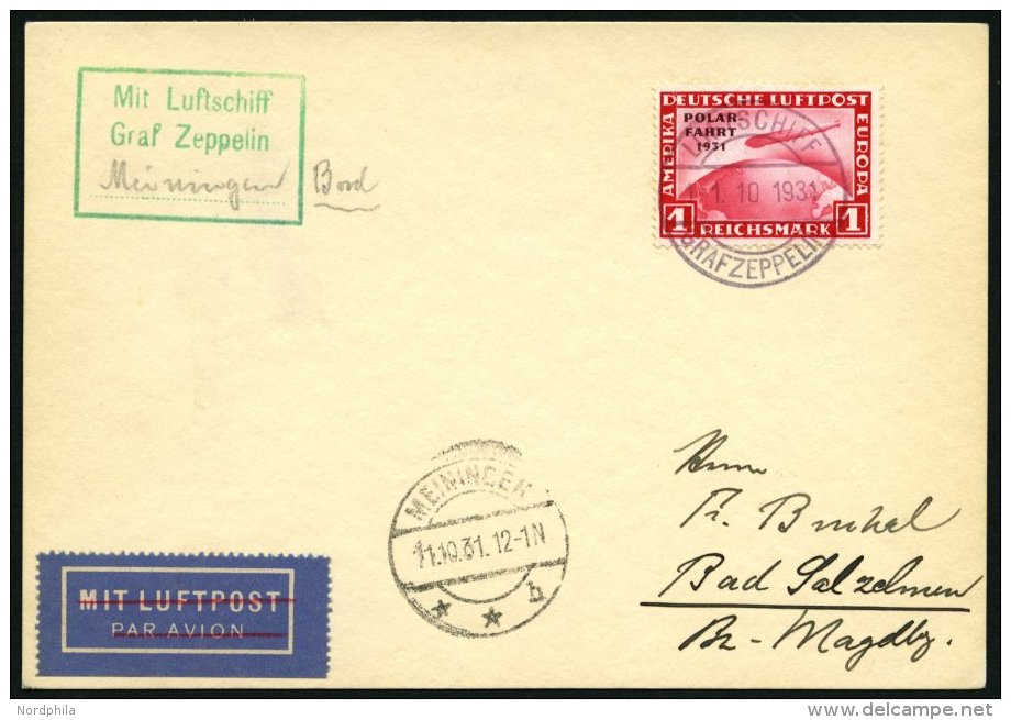 ZEPPELINPOST 132Ab BRIEF, 1931, Fahrt Nach Meiningen, Bordpost, Frankiert Mit 1 RM Polarfahrt, Prachtkarte - Zeppelins