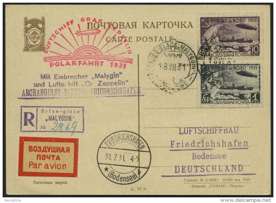 ZEPPELINPOST 120Aa BRIEF, 1931, Polarfahrt, UdSSR-Post, Auflieferung Malygin, Frankiert Mit Ungezähnten Zeppelinmar - Airmail & Zeppelin