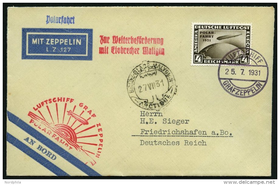 ZEPPELINPOST 119C BRIEF, 1931, Polarfahrt, Bordpost Bis Malygin, Frankiert Mit 4 RM, Prachtbrief - Zeppelins