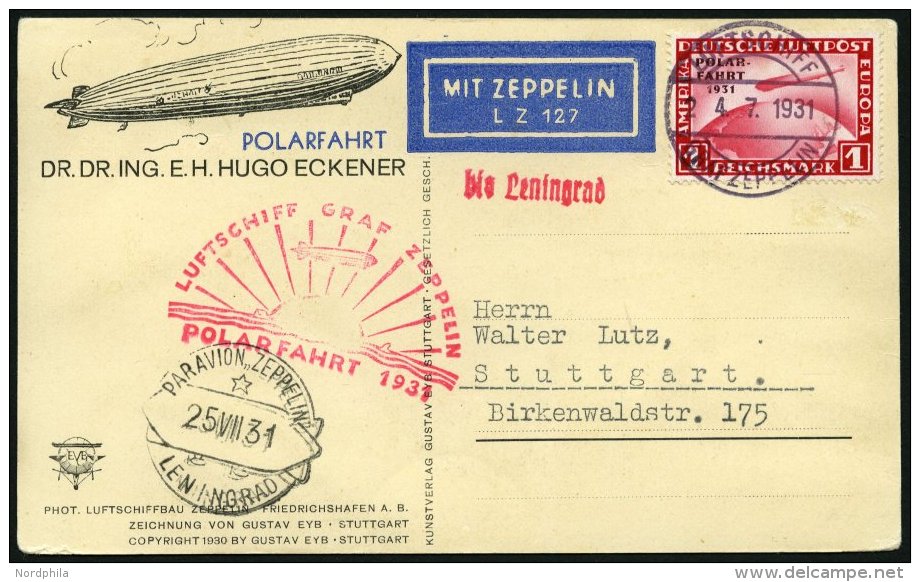 ZEPPELINPOST 119B BRIEF, 1931, Polarfahrt, Bordpost Bis Leningrad, Prachtkarte - Zeppelins