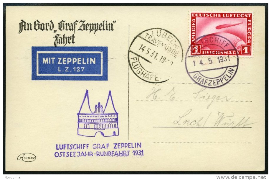 ZEPPELINPOST 108Ab BRIEF, 1931, Ostseejahr-Rundfahrt, Bordpost Nach Lübeck, Frankiert Mit 1 RM, Prachtkarte - Zeppelins