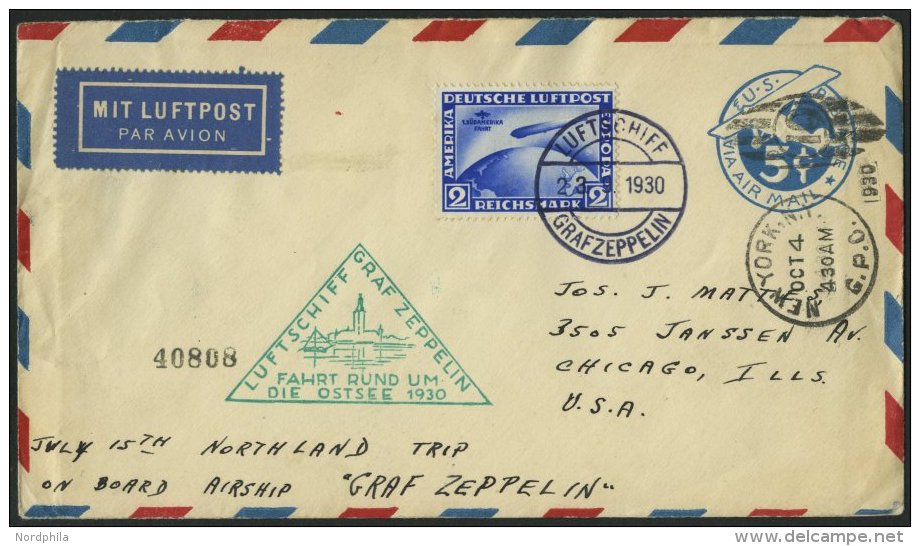 ZEPPELINPOST 88Dc BRIEF, 1930, Ostseefahrt, Abwurf Stockholm, Bordpost, Auf Brief In Die USA, Frankiert Mit 2 RM Sü - Zeppelins