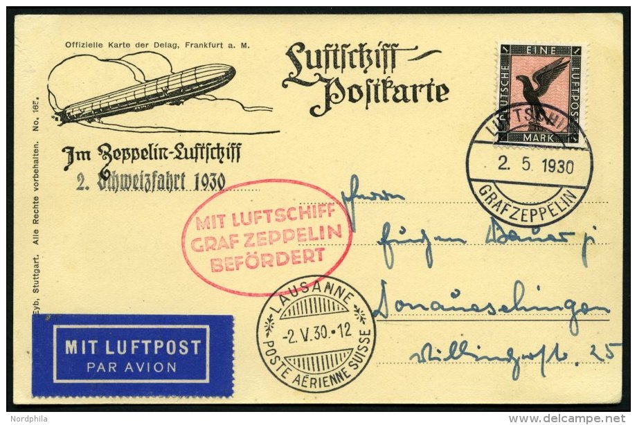 ZEPPELINPOST 56B BRIEF, 1930, Schweizfahrt, Bordpost, Prachtkarte - Zeppelins