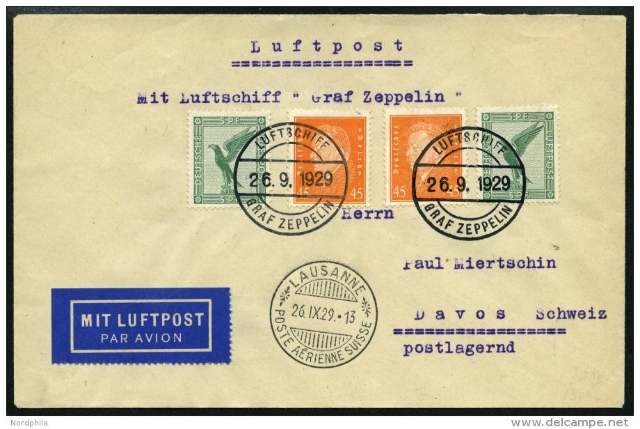 ZEPPELINPOST 35g BRIEF, 1929, 1. Schweizfahrt, Abwurf Lausanne, Prachtkarte - Zeppelins