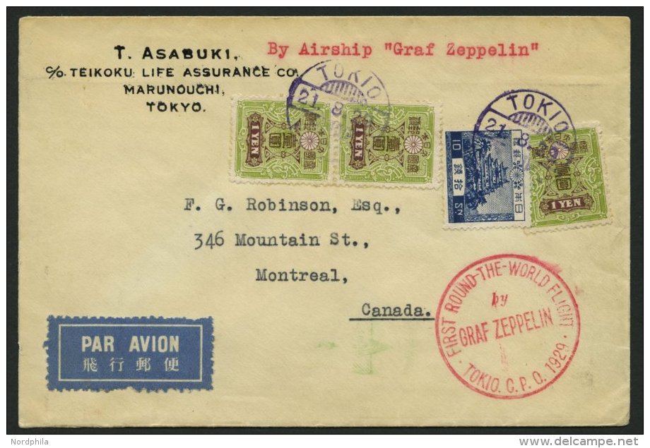 ZEPPELINPOST 31B BRIEF, 1929, Weltrundfahrt, Japanische Post, Tokio-Lakehurst, Prachtbrief - Poste Aérienne & Zeppelin