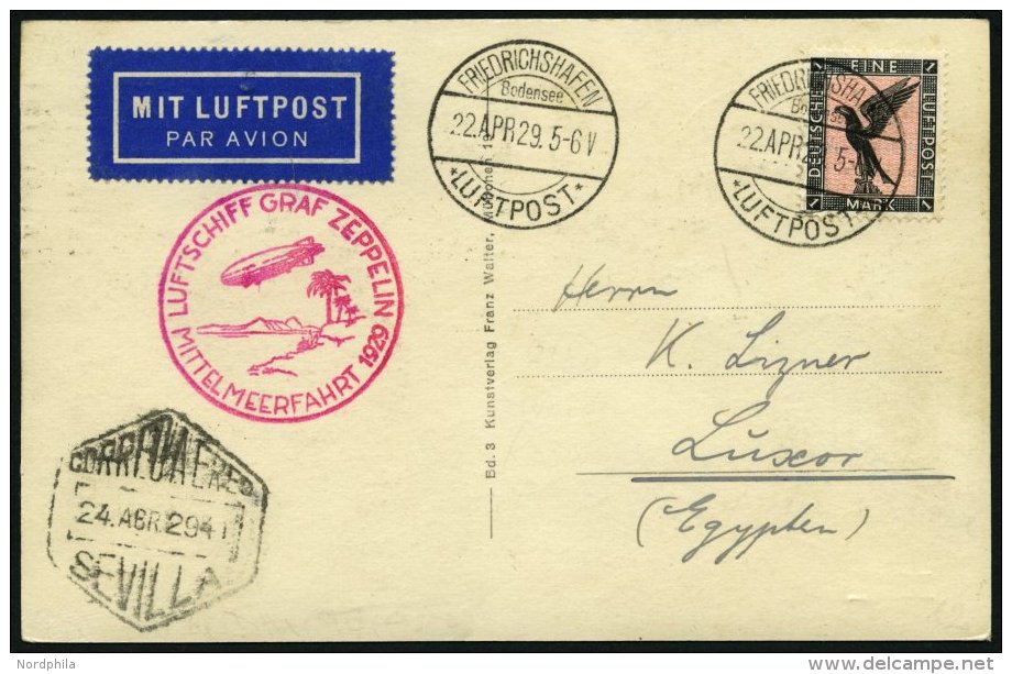 ZEPPELINPOST 24A BRIEF, 1929, Mittelmeerfahrt, Poststempel Fr`hafen, Prachtkarte - Zeppelins