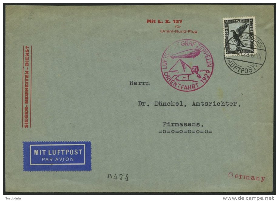 ZEPPELINPOST 23IA BRIEF, 1929, Orientfahrt, Auflieferung Fr`hafen, Frankiert Mit Einzelfrankatur Mi.Nr. 383, Pracht - Zeppelins