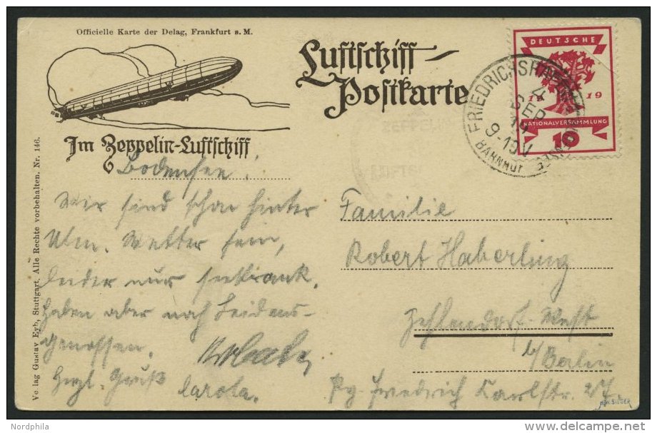 ZEPPELINPOST 19C BRIEF, 1919, Luftschiff Bodensee, Poststempel Friedrichshafen, Prachtkarte, Gepr. Sieger - Zeppelins