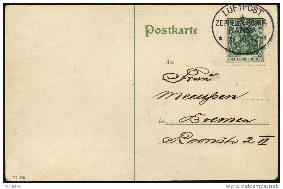 ZEPPELINPOST 6I BRIEF, 1912, Luftschiff Hansa, Fahrt Hamburg-Bremen-Hamburg Vom 6.10.1912, Mit Bordpoststempel In Type I - Zeppelins