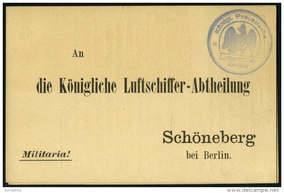 ZEPPELINPOST - MILITÄRLUFTSCHIFFAHRT Die Preussische Luftschiffer-Abteilung: Ca. 1870, Ungebrauchte Zweiteilige Vor - Luchtpost & Zeppelin