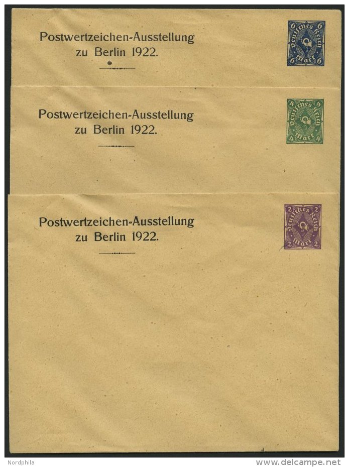 GANZSACHEN PU 71,73,75 BRIEF, Privatpost: 1922, 2, 4 Und 6 Pf. Posthorn Postwertzeichen-Ausstellung Zu Berlin 1922, Unge - Other & Unclassified