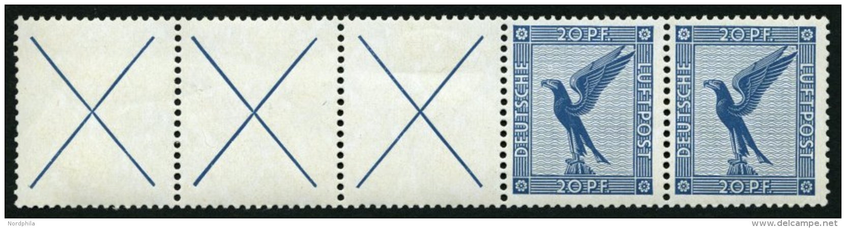 ZUSAMMENDRUCKE W 21.3 *, 1930, Adler X + X + X + 20, Nur Mittleres Feld Falzrest, Pracht, Mi. 85.- - Se-Tenant