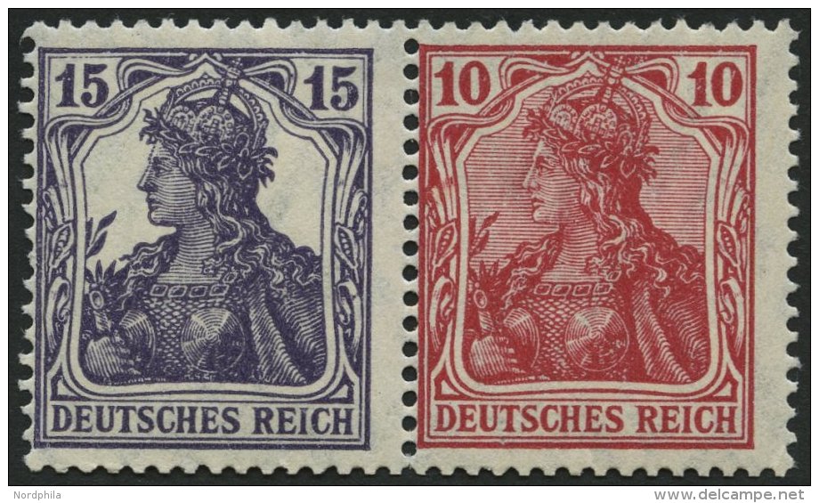 ZUSAMMENDRUCKE W 13aa *, 1918, Germania 15 + 10, Falzrest, Pracht, Kurzbefund Fleiner, Mi. 180.- - Se-Tenant