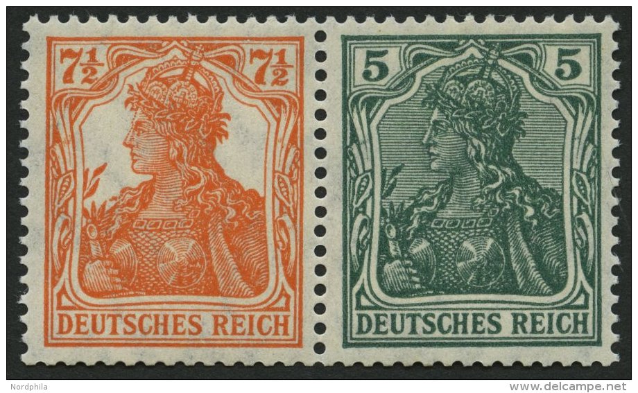 ZUSAMMENDRUCKE W 6ab **, 1918, Germania 71/2 + 5, Heftchenzähnung, Pracht, Mi. 300.- - Se-Tenant