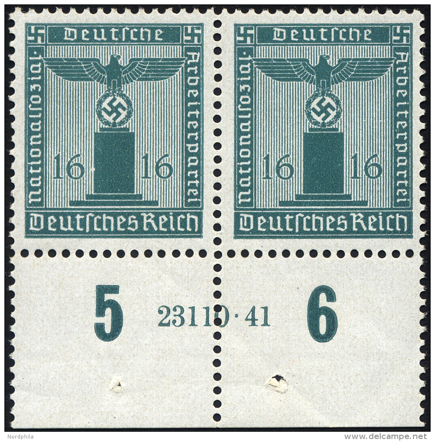 DIENSTMARKEN D 162HAN **, 1942, 16 Pf. Grünblau Im Unterrandpaar Mit HAN 23110.41, Pracht, Gepr. Schlegel, Mi. 200. - Officials