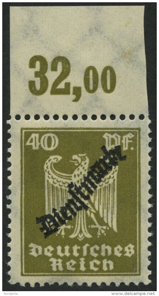 DIENSTMARKEN D 110POR **, 1924, 40 Pf. Braunoliv, Plattendruck, Oberrandstück, Normale Zähnung, Pracht, Mi. 60 - Service