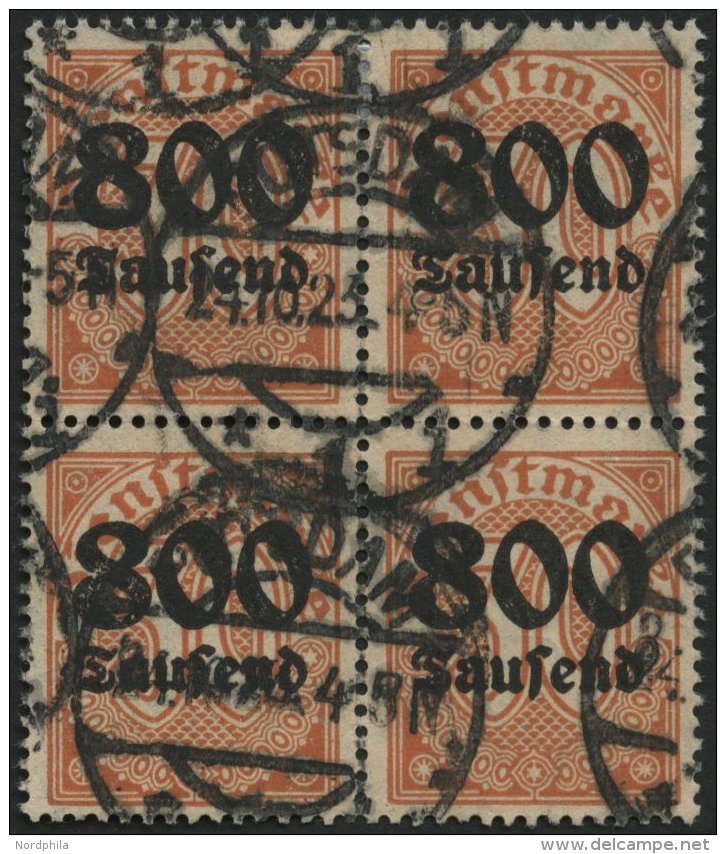 DIENSTMARKEN D 95Y VB O, 1923, 800 Tsd. M. Auf 30 Pf. Dunkelrotorange Auf Mattgelblichorange, Wz. 1, Im Viererblock, Pra - Service