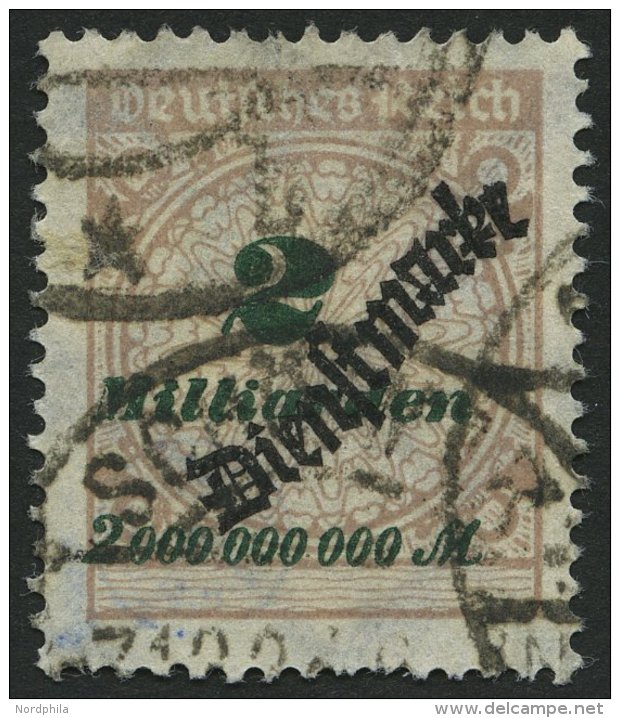 DIENSTMARKEN D 84 O, 1923, 2 Mrd. M. Mattsiena/schwarzgrün, Feinst (kl. Zahnmängel), Gepr. Peschl, Mi. 150.- - Officials