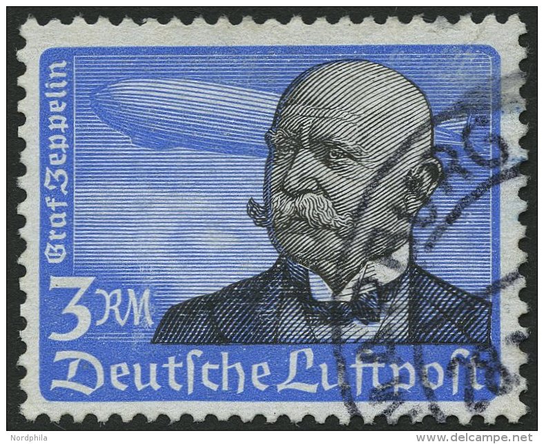 Dt. Reich 539y O, 1934, 3 RM Graf Zeppelin, Waagerechte Gummiriffelung, Feinst, Mi. 600.- - Used Stamps