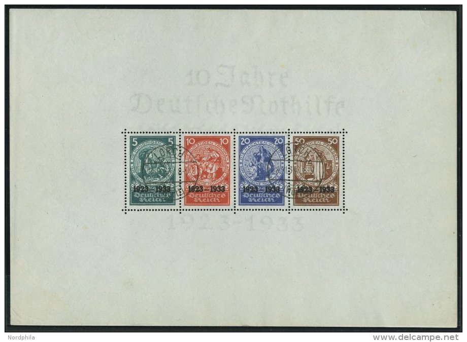 Dt. Reich Bl. 2 O, 1933, Block Nothilfe, Originalgröße, Stempel LORCH 28.11.33 (früheste Bekannte Abstem - Used Stamps