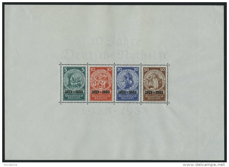 Dt. Reich Bl. 2 **, 1933, Block Nothilfe, Originalgröße, Senkrechte Bugspur Rechts Im Rand Sonst Pracht, Gepr - Used Stamps