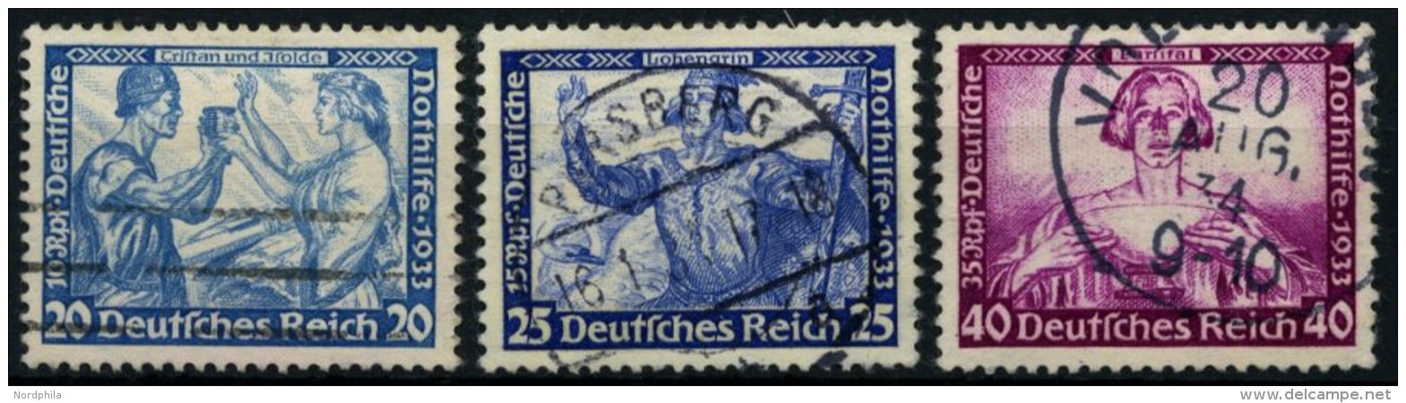 Dt. Reich 505B,506/7A O, 1933, 20, 25 Und 40 Pf. Wagner, 3 Werte üblich Gezähnt, Pracht, Mi. 350.- - Oblitérés