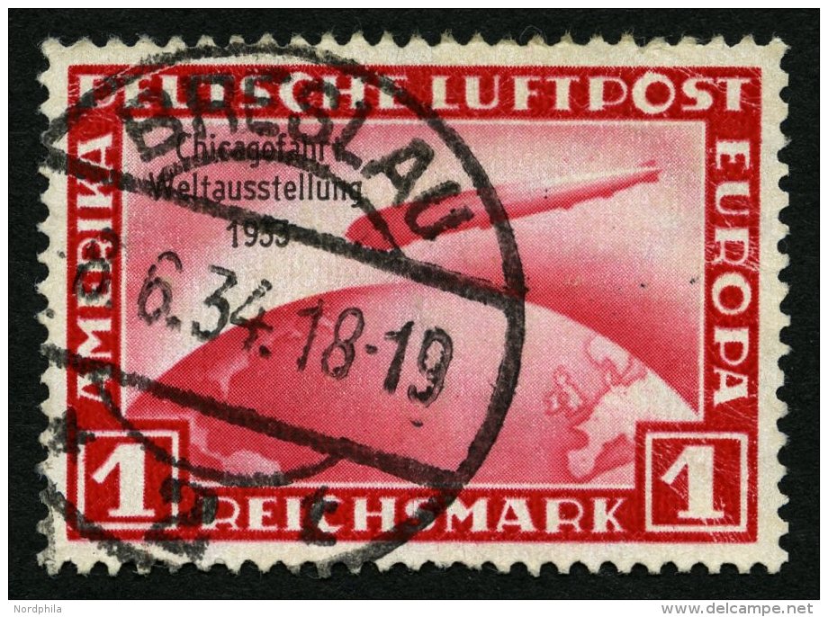 Dt. Reich 496 O, 1933, 1 RM Chicagofahrt, Feinst (winzige Knitterspuren), Mi. 500.- - Used Stamps